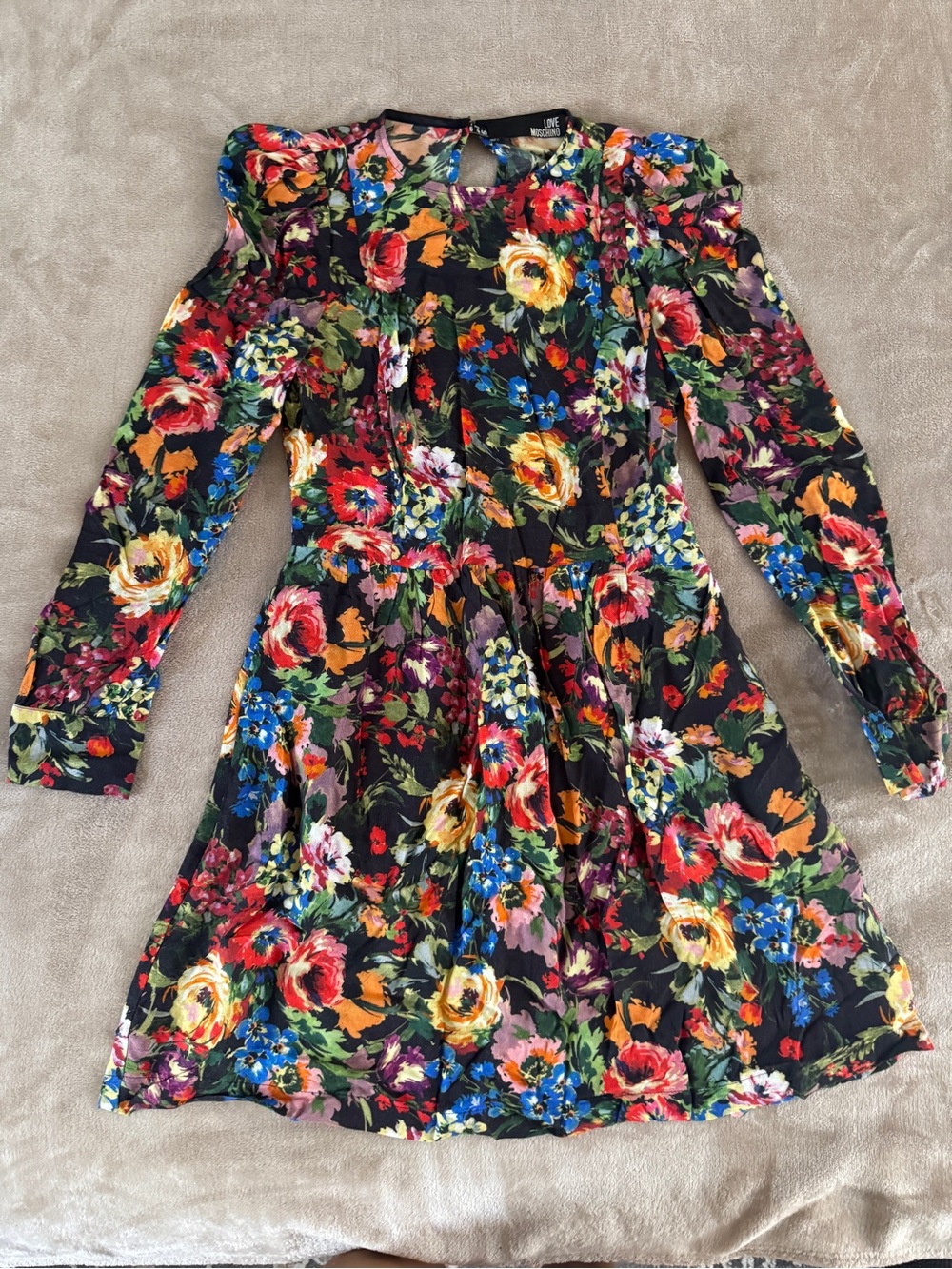 Love Moschino Floral Fit & Flare Dress Puff Shoulder Long Sleeve IT 40 US 6 - Picture 3 of 9